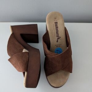 Women's Bionature Brown Suede Heeled Sandals 7.5 Chunky